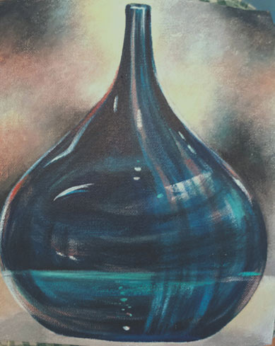 آموزش نقاشی گلدان شیشه ای با رنگ اکریلیک